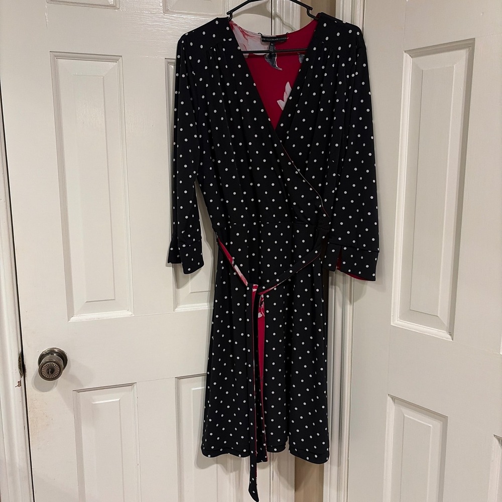 White House Black Market Womens Reversible Wrap Dress Red Floral Polka Dot XL